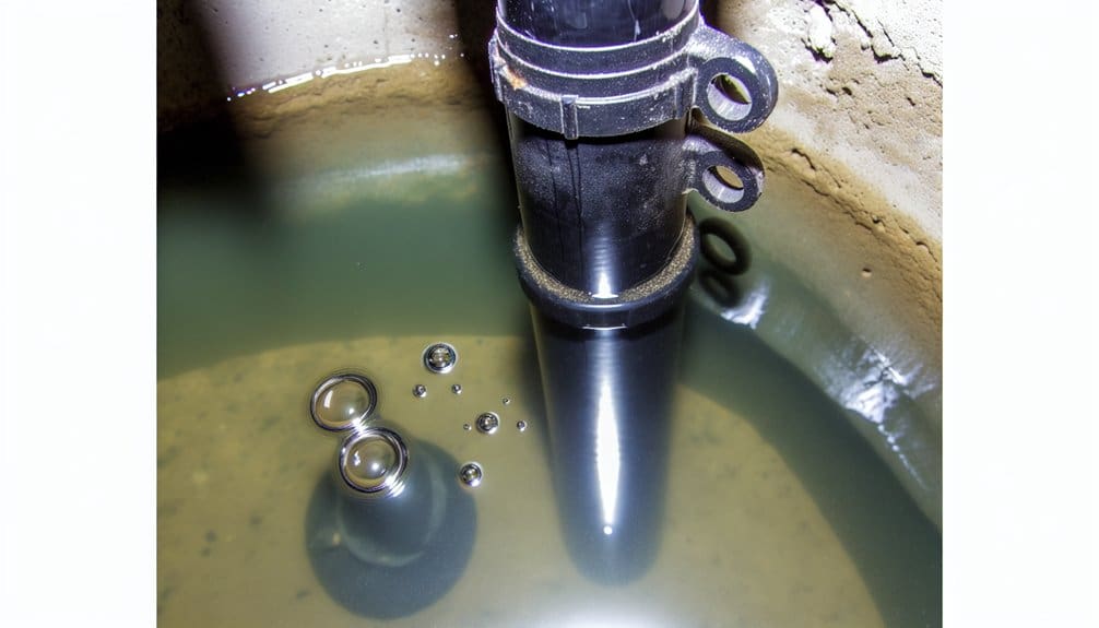 Sump pit with air bubbles indicating pump suction or seal problems